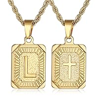 SKQIR initial Letter Necklaces for Men,Stainless Steel Plated A Z Square Pandent Letter Necklace for Women,Cross Necklace with Letter chain Pendant for Boys