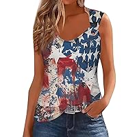 Womens Summer Tops Independence Day Loose Casual Sleeveless Stars Stripes Print Tank Tops