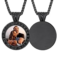 FaithHeart Photo Custom Viking Runes Necklace for Men Women Sturdy Stainless Steel Jewelry Personalized Customize Engraved with Delicate Packaging