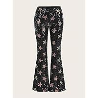 Pants for Women - Star Flare Leg Sequin Pants (Color : Multicolor, Size : X-Small)