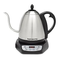 Bonavita 1L Digital Variable Temperature Gooseneck Electric Kettle for Coffee Brew and Tea Precise Pour Control, 6 Preset Temps, Café or Home Use, 1000 Watt, Stainless Steel