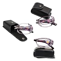 VisionGlobal 3 Pair Reading Glasses Foldable Readers with Blue Light Blocking lens Compact Folding Glasses for Women Reading Case Included (Purple, 2.50 Magnification)