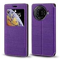 for Tecno Camon 30 Pro 5G Case, Wood Grain Leather Case with Card Holder and Window, Magnetic Flip Cover for Tecno Camon 30 Pro 5G (6.78”) Purple