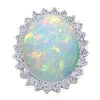 9.01 Carat Natural Multicolor Opal and Diamond (F-G Color, VS1-VS2 Clarity) 14K White Gold Luxury Cocktail Ring for Women Exclusively Handcrafted in USA