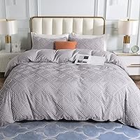 Lekesky Grey Bedding Duvet Cover King, 3pcs Summer Geometric Tufted Duvet Cover King Size Microfiber Embroidery Shabby Chic Bedding Sets with Zipper Ties (Dark Grey, No Comforter)
