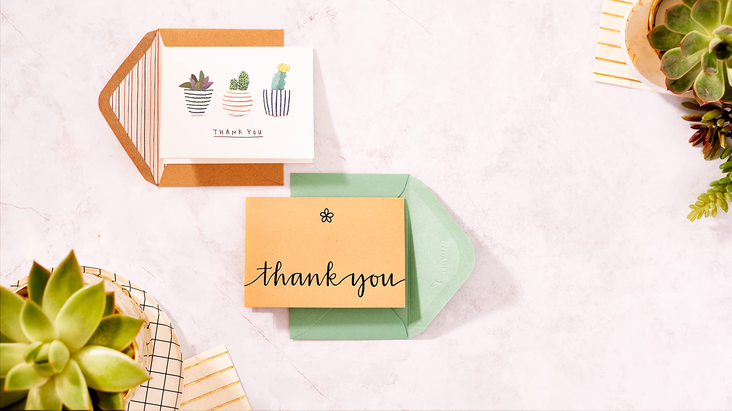 Papyrus Thank You Cards with Envelopes, Kraft with Flower (14-Count)