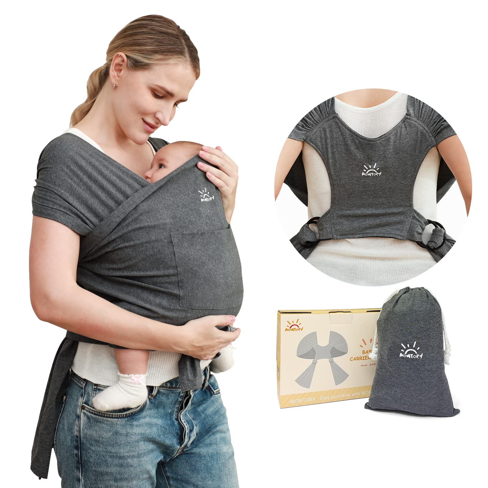 Baby Wraps Carrier, Baby Sling Newborn to Toddler, Breathable and Hands Free Baby Carrier Sling, Adjustable Baby Carriers (Grey)
