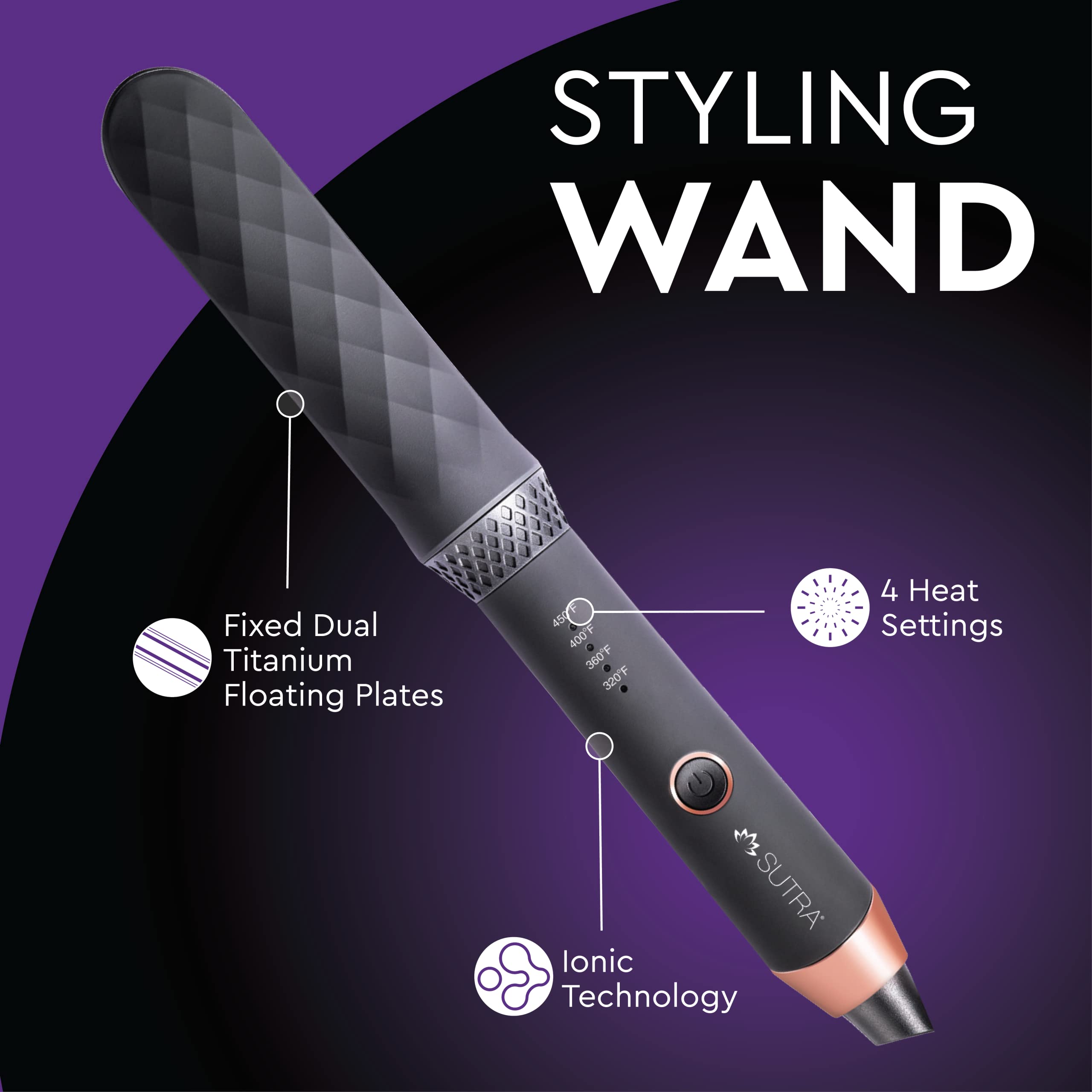 SUTRA Professional Styling Wand | 2-in-1 Hair Straightener/Flat Iron, and Curling Iron, Curl, Wave, or Straighten Hair, 4 Heat Settings, 1-inch, Black,1 Count (Pack of 1)