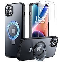 SPIDERCASE for iPhone 14 Plus Case with Magnetic Invisible Stand,[10 FT Military Grade Drop Protection][2 Pack Tempered Glass Screen Protector] Translucent Matte Phone Case, Black