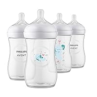 Philips AVENT Natural Baby Bottles with Natural Response Nipple, with Manatee Design, 9oz, 4pk, SCY903/61