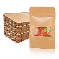 Kingrol 300 Pack 3.5 x 5.5 Inch Mini Kraft Paper Bags with Resealable Lock Seal Zipper &Transparent Window, Stand Up Food Bags