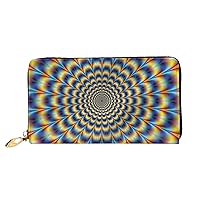 Long Leather Wallet for Women Credit Card Holder Coin Purse Zip Clutch Handbag Spiral Optical Illusion GIF Wallet