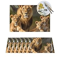 Lion Family Placemats Set of 4 PCS Woven Place Mats for Dining Table Non-Slip Heat Resistant Place Mats Washable PVC Table Mats for Party Kitchen Dining Decoration 12 x 18 Inch