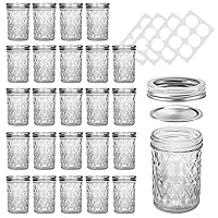 Mason Jars 8 oz 24 Pack Canning Jars with Airtight Lids and Bands, Ideal for Fermenting, Pickling, DIY Decors, Fruit Preserves, Jam or Jelly, 24 Labels Included