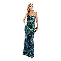 Next UP Womens Juniors Sequined Long Evening Dress Black 0