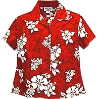 Pacific Legend Womens Shadow White Hibiscus Fitted Shirt Red XXL