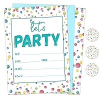 30 Pieces Confetti Birthday Invitations for Girls Boys Kids LET'S PARTY Watercolor Dot Party Invitation Set Watercolor Confetti Invitations Supplies with Sticker Labels Envelopes Decorations