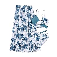 Girls Two Piece Swimsuits Flower Print Sun Protection Bathing Suit Criss Cross with Beach Shorts Striped Sets