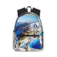Greek Island Sea View Print Backpack For Women Men, Laptop Bookbag,Lightweight Casual Travel Daypack