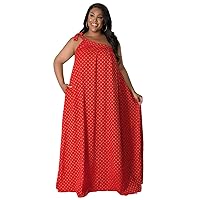 Women's Summer Dress Sleeveless Off Shoulder Halter Sexy Loose Plus Size Wrap Casual Dresses Floor Length Skirts Red