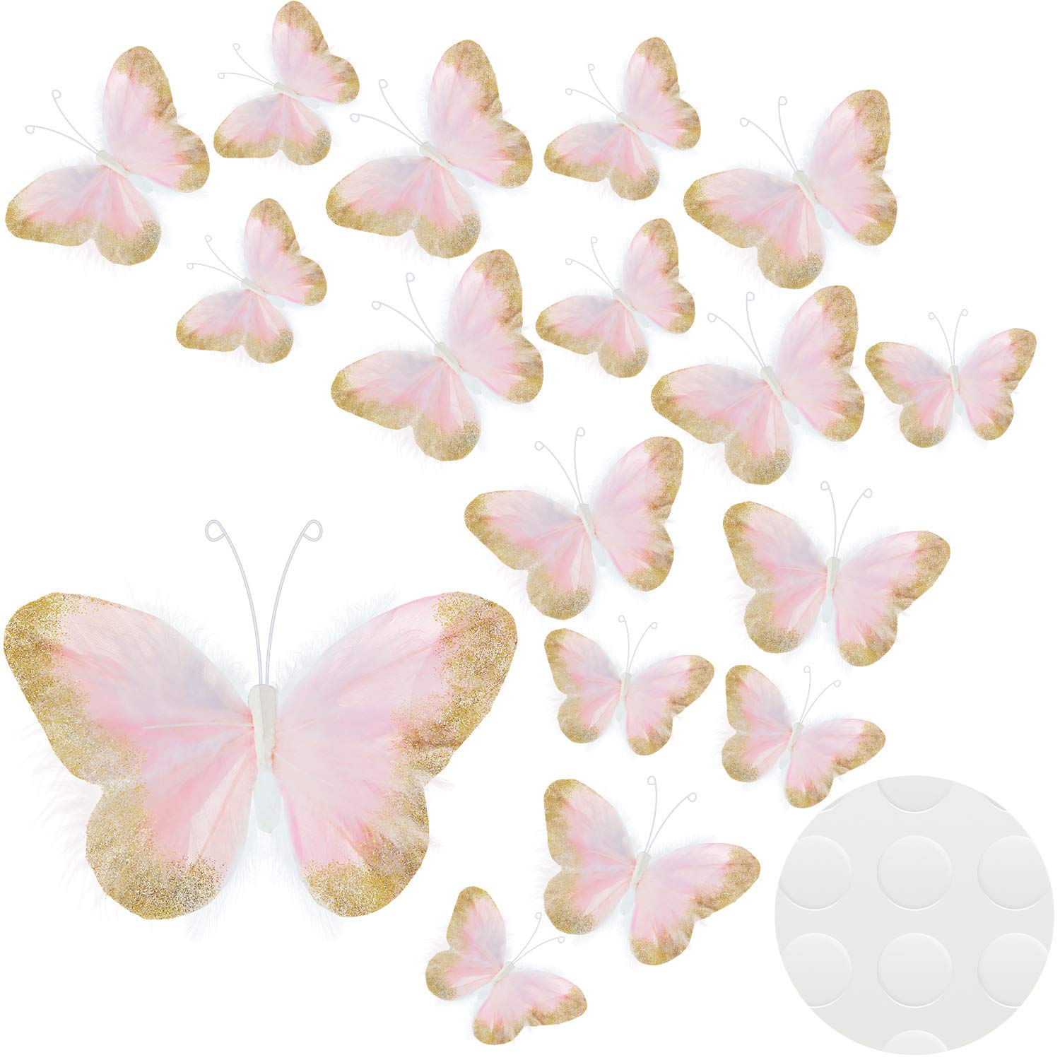 Mua 16 Pieces Feather 3D Butterfly Wall Decals Gold Glitter ...