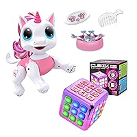 Power Your Fun Robo Pets Unicorn AND Cubik Metallic Pink LED Flashing Cube Memory Game- (1)Remote Control Toy with Interactive Hand Motion Gestures and (1)Electronic Handheld Game 5 Brain Memory Games