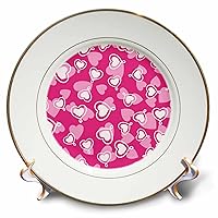 3dRose Pink and White Twist Bottom Hearts Pattern - Plates (cp_358502_1)