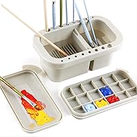 Multi-Use Paint Brush Basin with Brushes Holder,Washer,Trays,Palette Box-Artist Cleaner Cup for Watercolor Oil Acrylic Gouache Painting with Lid