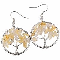 TUMBEELLUWA Tree of Life Dangle Earrings for Women, Silver Color Handmade Chakra Gemstone Jewelry Best Gifts