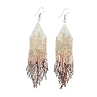 INK+ALLOY Boho Beaded Earrings for Women, Claire Seed Bead Ombre Metallic Long Fringe Statement Dangle Earrings, Handmade Jewelry for the Modern Bohemian, 4.25-Inch