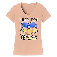 TEEAMORE Pray for Ukraine Blue and Yellow Heart Stop War for V Neck Shirt