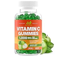 Vitamin C 1000mg Gummies for Adults & Kids - Maximum Strength Immune Support, Collagen Support for Skin - Sour Green Apple Flavor - Gluten Free, Non-GMO, 100% Vegetarian - 90 Gummies (30 Servings)