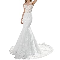 Sweetheart Sexy See Through White Lace Mermaid Wedding Dress