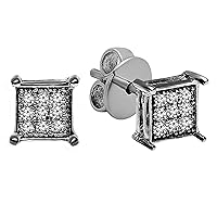 Dazzlingrock Collection 0.06 ctw Round White Diamond Square Shaped Unisex Stud Earrings in 925 Sterling Silver