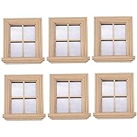 Dollhouse Windows 1 12 Scale Wooden 4-Pane Doll House Window with Clear Glass Dolls House Accessories for DIY Dollhouse or Model 3.4x3.9x0.9 inch 6PCS