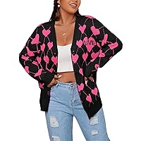 Verdusa Women's Plus Size Button Down Drop Shoulder Printed Sweater Cardigan Outerwear Black 3XL