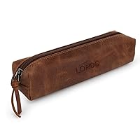 Genuine Leather Zipper Pen, Pencil & Cosmetic Case(Brown)