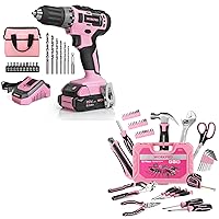 WORKPRO 20V Pink Cordless Drill Driver Set+52-Piece Pink Tools Set for Women
