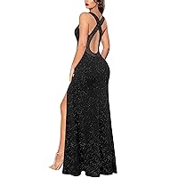 VFSHOW Womens Formal Prom Sexy Deep V Neck Ruched Backless High Slit Maxi Dress 2024 Wedding Guest Long Cocktail Evening Gown