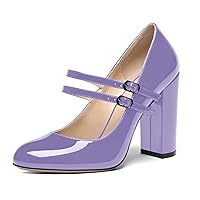 Womens Business Sexy Round Toe Patent Slip On Adjustable Strap Block High Heel Pumps Shoes 4 Inch