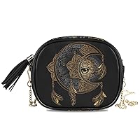 ALAZA PU Leather Small Crossbody Bag Purse Wallet Boho Chic Golden Crescent Moon & Sun Mandala Cell Phone Bags with Adjustable Chain Strap & Multi Pocket