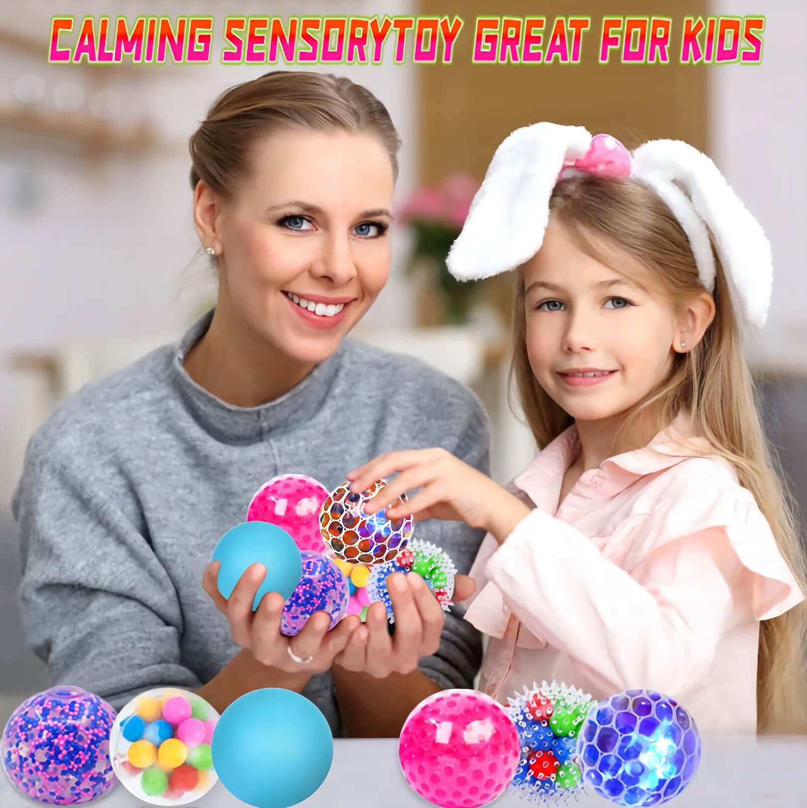 Squishy Stress Balls for Kids and Adults - 6 Balls Water Bead Stress Balls Balls Sensory Ball Squeeze Ball Fidget Toys Set for Anxiety Autism ADHD and More