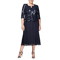 Alex Evenings womens Plus Size Tea Length Button-front Jacket Special Occasion Dress, Navy Plus, 18 Plus