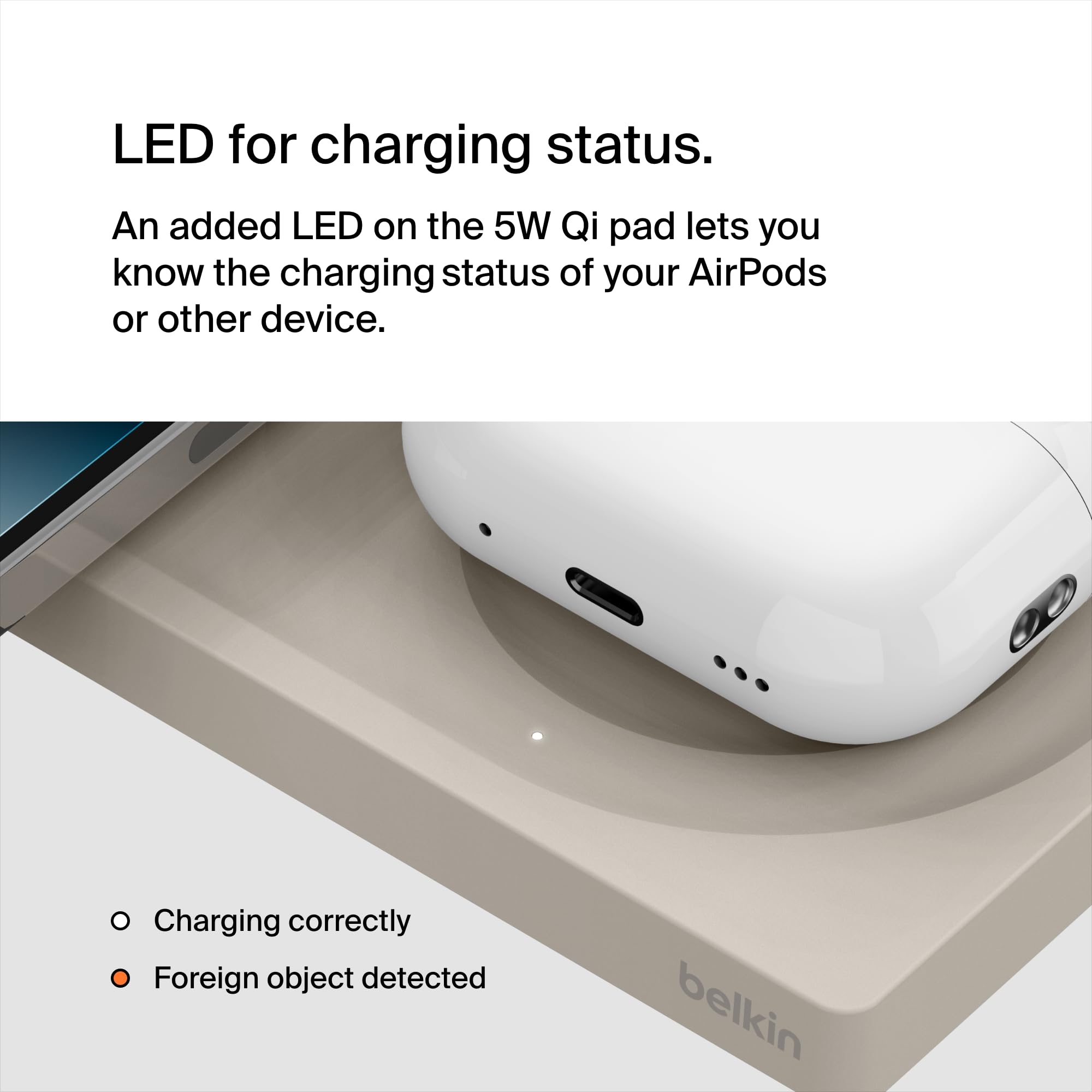 Belkin BoostCharge Pro 2-in-1 Wireless Charging Pad with MagSafe 15W, Fast Charging iPhone Charger Compatible with iPhone 15, 14, 13, and 12 Series, AirPods, and Other MagSafe Enabled Devices - Sand