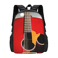Red Guitar Backpack Lightweight Simple Casual Backpack Shoulder Bags Large Capacity Laptop Backpack