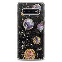 Case Compatible with Samsung S24 S23 S22 Plus S21 FE Ultra S20+ S10 Note 20 S10e S9 Slim fit Clear Colorful Planet Galaxy Print Cute Cute Flexible Silicone Teen Gold Design Girls Constellation
