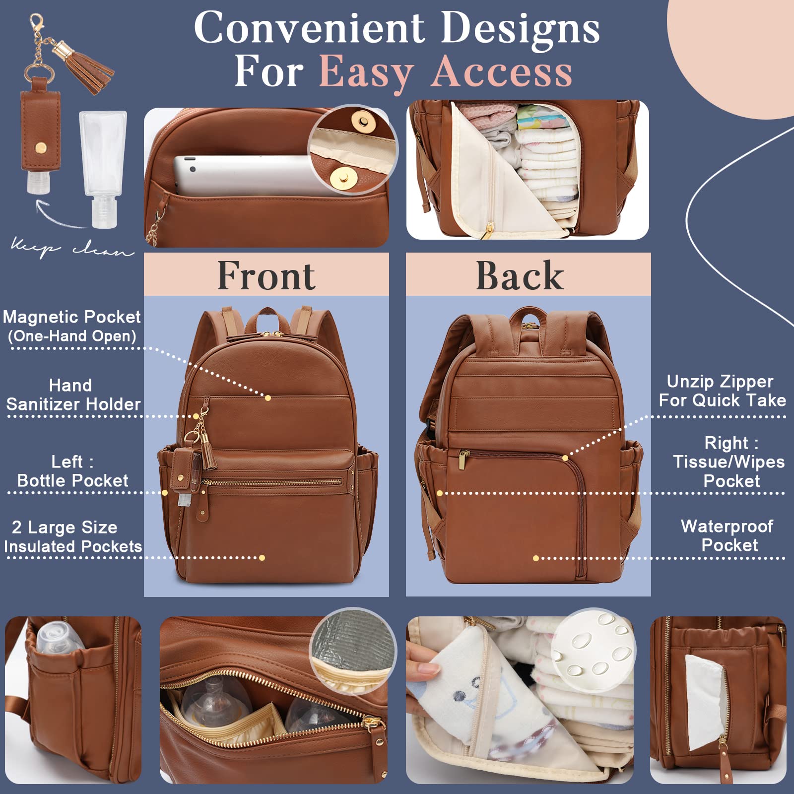 miss fong Diaper Bag Backpack Leather Diaper Bag(Regular Size & Mini Size)