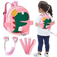 Accmor Toddler Leash Backpack Harness, Cute Kid Dinosaur Backpacks with Anti Lost Wrist Link Leashes, 4 in 1 Mini Child Harnesses Back Pack with Rope Rein Tether for Boys Girls Outdoor Walking (Pink)