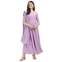 Anarkali Solid Kurta Heavy Georgette Kurti with Duppatta (M) Lavender