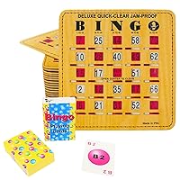 MR CHIPS Jam-Proof Bingo Cards with Sliding Windows, 10 Reusable Bingo Shutter Cards, 75 Bingo Calling Cards